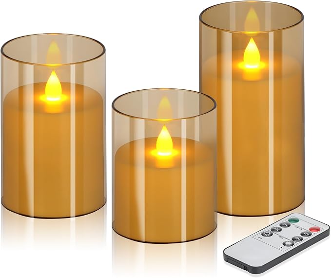 Flameless Candles 4" 5" 6" Acrylic Pillars 3 Pack