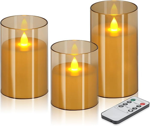Flameless Candles 4" 5" 6" Acrylic Pillars 3 Pack