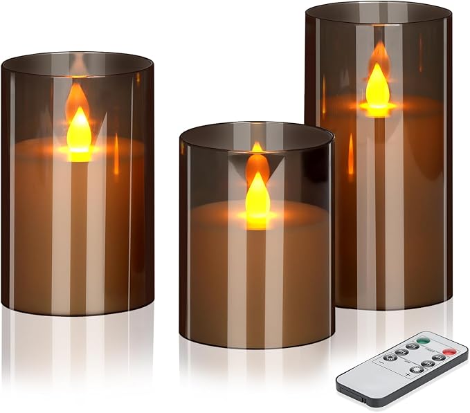 Flameless Candles 4" 5" 6" Acrylic Pillars 3 Pack