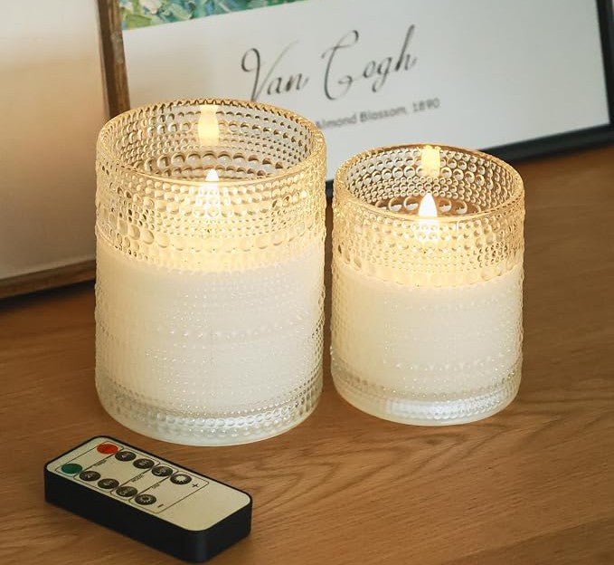 Dotted Glass Real Wax Flameless LED Pillar Candles