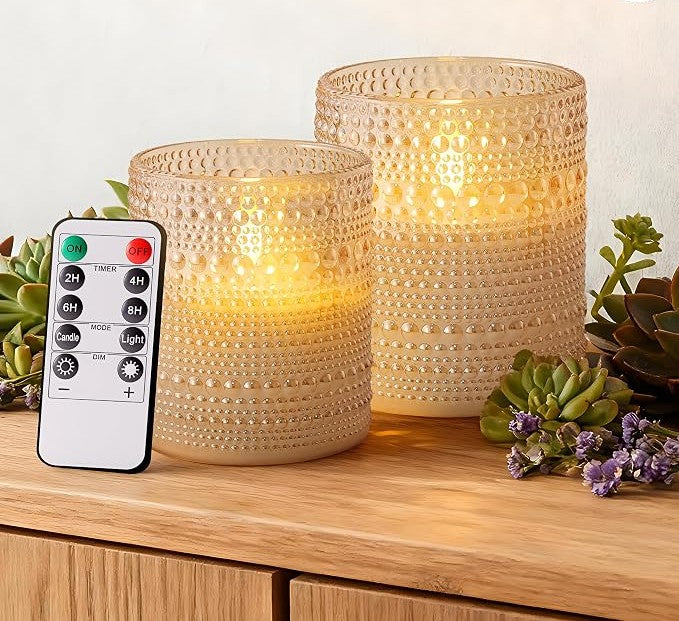 Dotted Glass Real Wax Flameless LED Pillar Candles