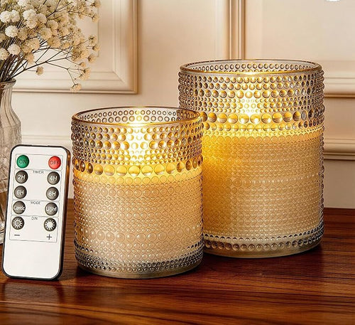 Dotted Glass Real Wax Flameless LED Pillar Candles